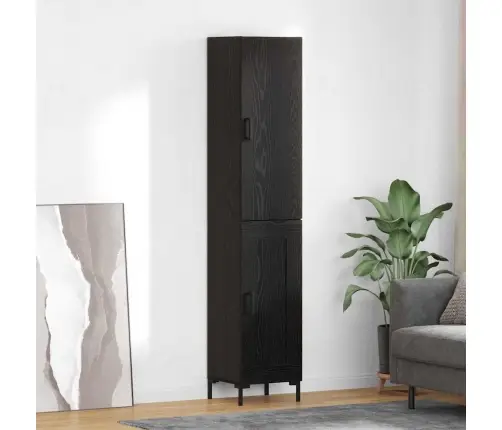 Augstais Skapītis 2 Pcs Melns Ozolkoks Inženierijas Koks Vidaxl