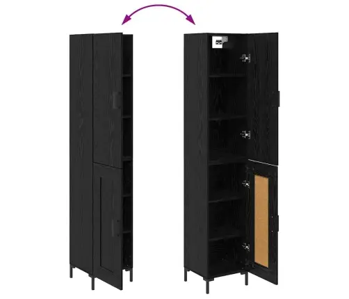 Augstais Skapītis 2 Pcs Melns Ozolkoks Inženierijas Koks Vidaxl