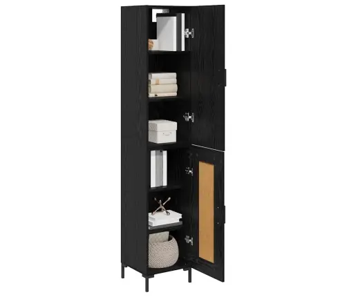 Augstais Skapītis 2 Pcs Melns Ozolkoks Inženierijas Koks Vidaxl