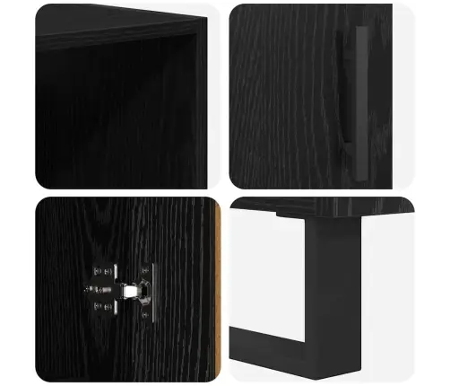 Augstais Skapītis 2 Pcs Melns Ozolkoks Inženierijas Koks Vidaxl