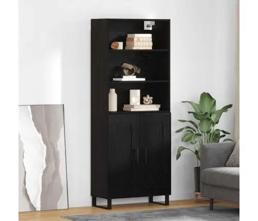 Augstais Skapītis 2 Pcs Melns Ozolkoks Inženierijas Koks Vidaxl