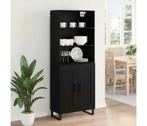 Augstais Skapītis 2 Pcs Melns Ozolkoks Inženierijas Koks Vidaxl