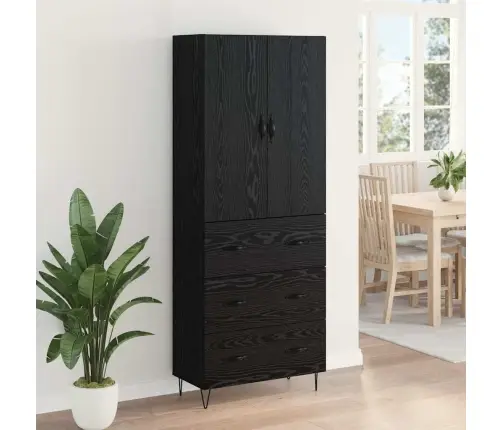 Augstais Skapītis 2 Pcs Melns Ozolkoks Inženierijas Koks Vidaxl