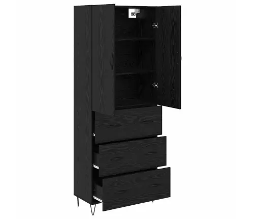 Augstais Skapītis 2 Pcs Melns Ozolkoks Inženierijas Koks Vidaxl