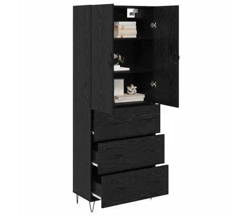 Augstais Skapītis 2 Pcs Melns Ozolkoks Inženierijas Koks Vidaxl