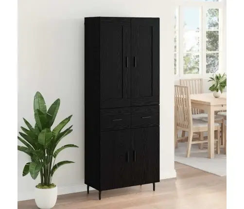 Aukštas Spintelė 2 Pcs Juodas Ąžuolas Apdirbta Mediena