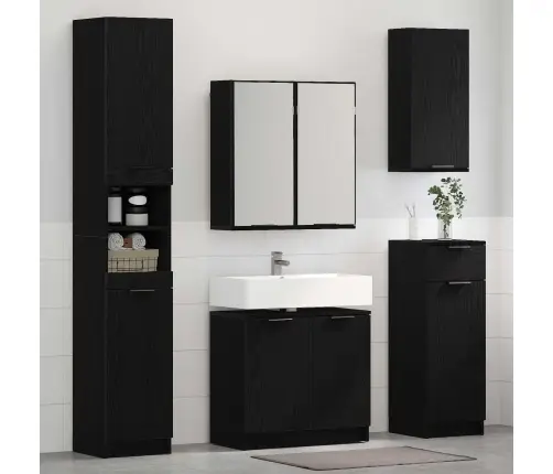 Vannitoa Mööbleset Sahtliga Riiuliga 4 Pcs Must Tamm Tehispuit