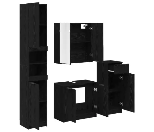 Vannitoa Mööbleset Sahtliga Riiuliga 4 Pcs Must Tamm Tehispuit