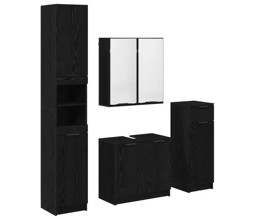 Vannitoa Mööbleset Sahtliga Riiuliga 4 Pcs Must Tamm Tehispuit