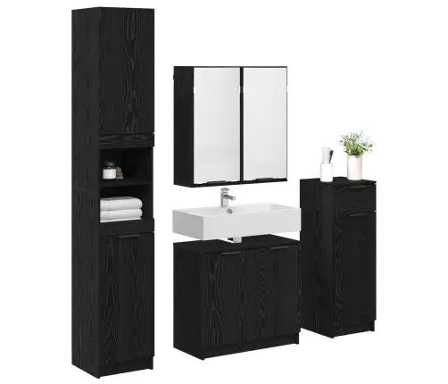 Vannitoa Mööbleset Sahtliga Riiuliga 4 Pcs Must Tamm Tehispuit