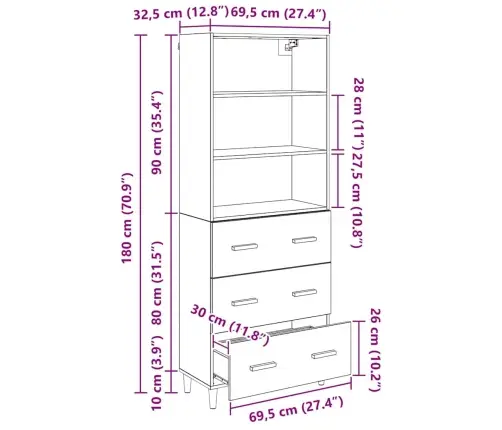 Augstais Skapītis 2 Pcs Melns Ozolkoks 69,5 X 34 X 180 Cm Vidaxl