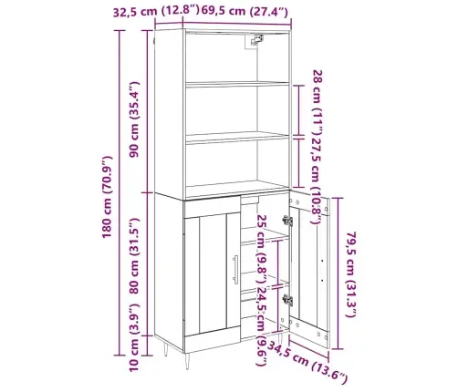 Kõrgushein Sahtliga Must Tamm 69,5 X 34 X 180 Cm Tehispuit