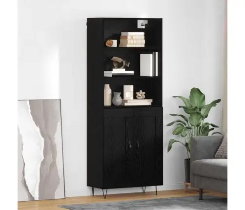 Aukštas Spintelė 2 Pcs Juodas Ąžuolas Apdirbta Mediena