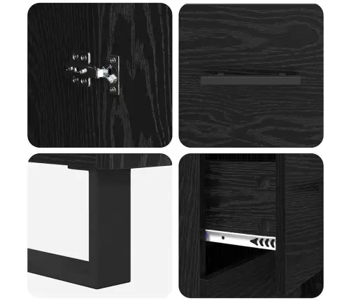 Augstais Skapītis 2 Pcs Melns Ozolkoks Inženierijas Koks Vidaxl