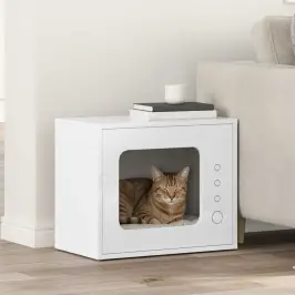 Kaķu Māja Spīdīga Balta 51 X 30 X 42 Cm Inženierijas Koks Vidaxl