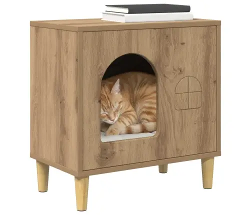Kaķu Māja Mākslīgā Ozola 51 X 30 X 52 Cm Inženierijas Koks Vidaxl