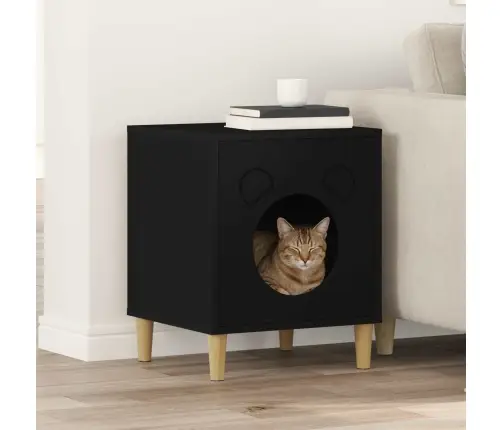 Kaķu Māja Melna 42,5 X 40 X 53 Cm Inženierijas Koks Vidaxl