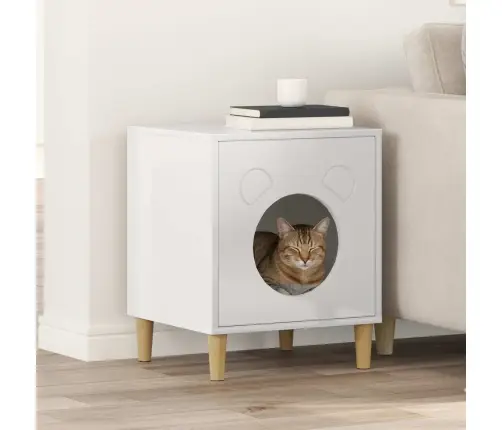 Kaķu Māja Spīdīga Balta 42,5 X 40 X 52,5 Cm Inženierijas Koks Vidaxl
