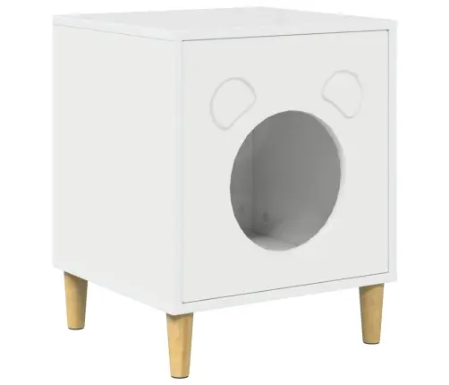 Kaķu Māja Spīdīga Balta 42,5 X 40 X 52,5 Cm Inženierijas Koks Vidaxl