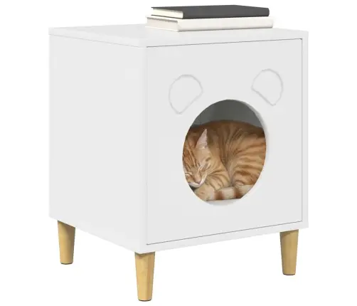 Kaķu Māja Spīdīga Balta 42,5 X 40 X 52,5 Cm Inženierijas Koks Vidaxl