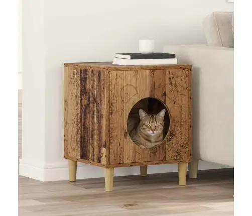 Kaķu Māja Vecs Koks 42,5 X 40 X 52,5 Cm Inženierijas Koks Vidaxl