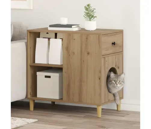 Kaķu Māja Mākslīgā Ozola 72 X 42.5 X 70 Cm Inženierijas Koks Vidaxl