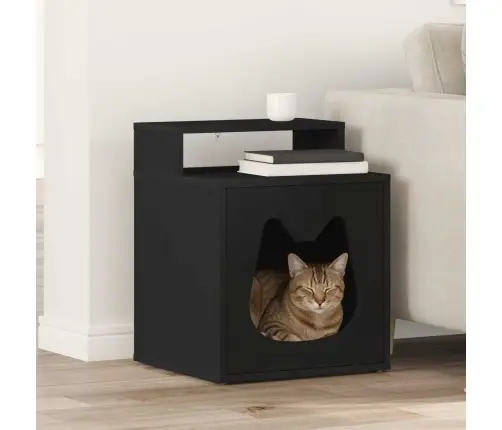 Kaķu Māja Melna 42,5 X 40 X 53,5 Cm Inženierijas Koks Vidaxl