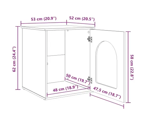 Kaķu Māja Pelēks Sonoma 53 X 52 X 62 Cm Inženierijas Koks Vidaxl