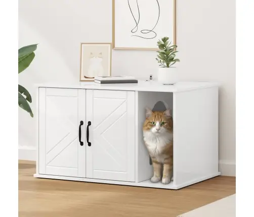 Kaķu Māja Spīdīga Balta 85 X 55 X 50 Cm Inženierijas Koks Vidaxl