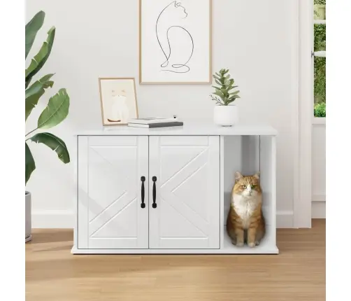 Kaķu Māja Spīdīga Balta 85 X 55 X 50 Cm Inženierijas Koks Vidaxl