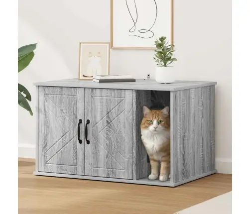 Kaķu Māja Pelēks Sonoma 85 X 55 X 50 Cm Inženierijas Koks Vidaxl