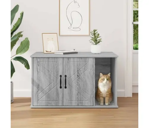 Kaķu Māja Pelēks Sonoma 85 X 55 X 50 Cm Inženierijas Koks Vidaxl