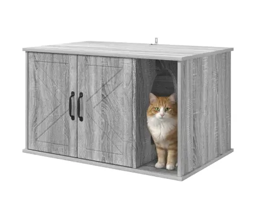 Kaķu Māja Pelēks Sonoma 85 X 55 X 50 Cm Inženierijas Koks Vidaxl