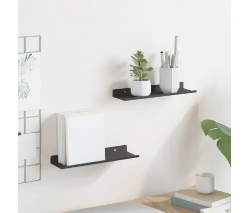 Sienas Plaukts Ar Plauktu 2 Pcs Melna 80 X 9 X 2.5 Cm Vidaxl