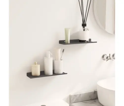 Sienas Plaukts Ar Plauktu 2 Pcs Melna 80 X 9 X 2.5 Cm Vidaxl