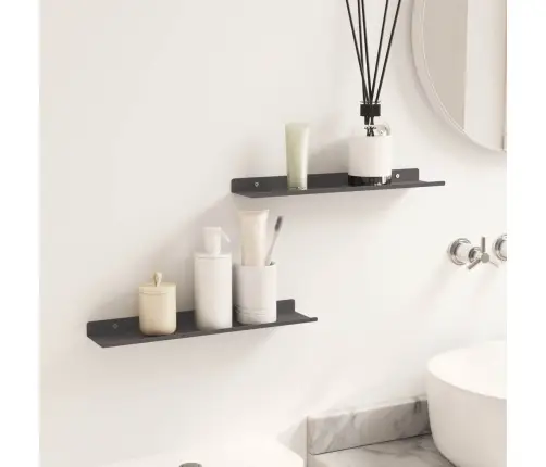 Sienas Plaukts Ar Plauktu 2 Pcs Melna 80 X 9 X 2.5 Cm Vidaxl