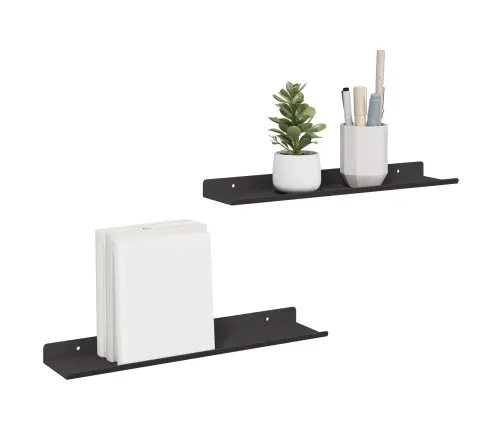 Sienas Plaukts Ar Plauktu 2 Pcs Melna 80 X 9 X 2.5 Cm Vidaxl