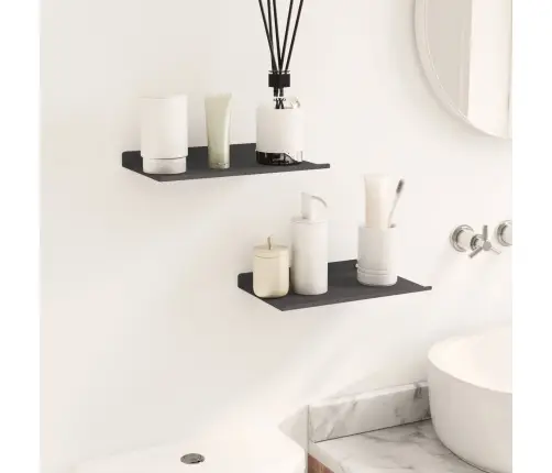 Sienas Plaukts Ar Plauktu 2 Pcs Melna 80 X 9 X 2.5 Cm Vidaxl