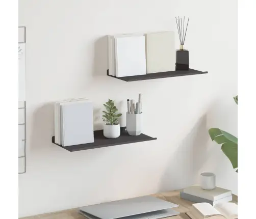 Sienas Plaukts Ar Plauktu 2 Pcs Melna 40 X 18 X 2,5 Cm Vidaxl