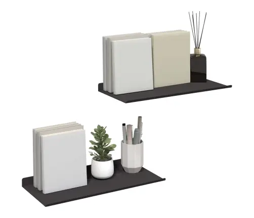 Sienas Plaukts Ar Plauktu 2 Pcs Melna 40 X 18 X 2,5 Cm Vidaxl