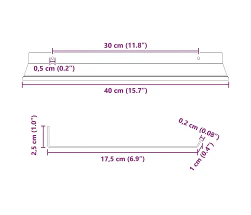 Sienas Plaukts Ar Plauktu 2 Pcs Melna 40 X 18 X 2,5 Cm Vidaxl