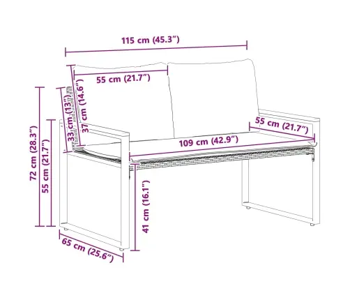 Suoliukas Su Pagalve Juoda Ir Turkio 115 X 65 X 72 Cm Ratanas