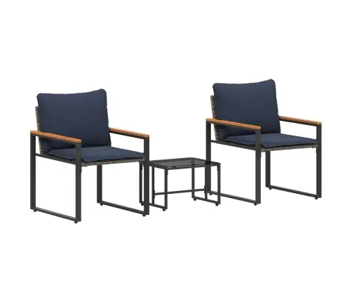 Mēbeļu Komplekti 3 Pcs Pelēka Un Tumši Zila Rotangpalma Vidaxl