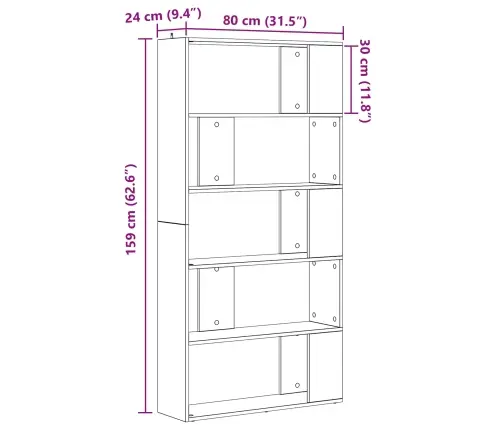 Grāmatplaukts Melns Ozolkoks 80 X 24 X 159 Cm Inženierijas Koks Vidaxl