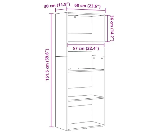 Grāmatplaukts Melns Ozolkoks 60 X 30 X 151,5 Cm Vidaxl