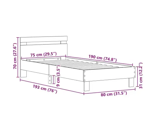 Gultas Rāmis Melns Ozolkoks 75 X 190 Cm Inženierijas Koks Vidaxl