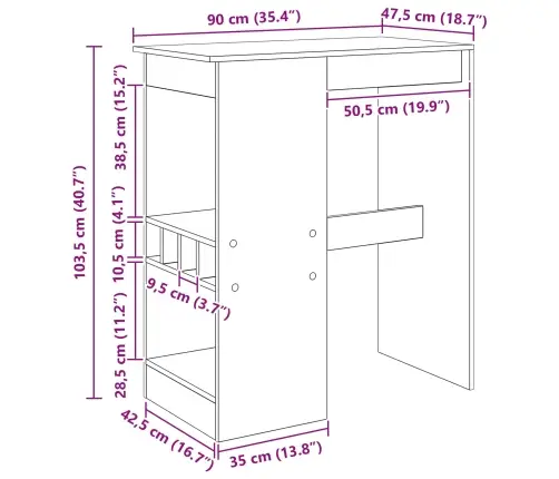 Bāra Galds Ar Plauktu Melns Ozolkoks 90 X 47.5 X 103.5 Cm Vidaxl