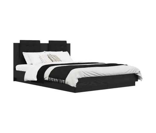 Gultas Rāmis Ar Atzveltni Melns Ozolkoks 160 X 200 Cm Vidaxl