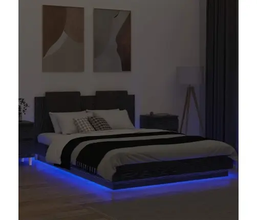 Gultas Rāmis Ar Atzveltni Melns Ozolkoks 150 X 200 Cm Vidaxl