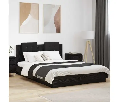 Gultas Rāmis Ar Atzveltni Melns Ozolkoks 150 X 200 Cm Vidaxl